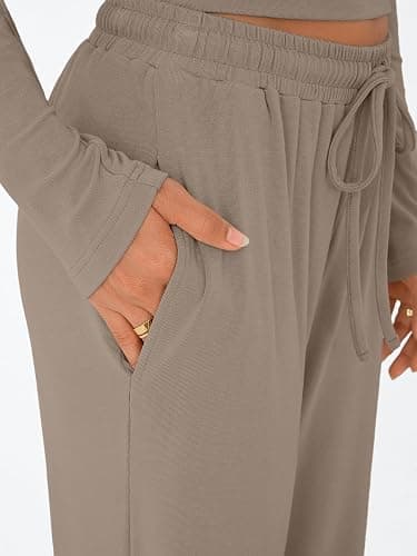 Trendy Queen Women's 2 Piece Matching Lounge Set Long Sleeve Slightly Crop Top Wide Leg Pants Casual Sweatsuit thumbnail 5