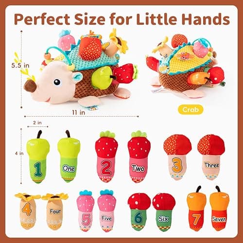 Jollybaby Montessori Sensory Hedgehog Toys for Baby 6-12-24-36 Months | Soft Plush Stuffed Pull Carrots Toy with Rattle & Crinkle, Preschool Education Learning Toy for 1 Year Old Birthday Gifts thumbnail 3