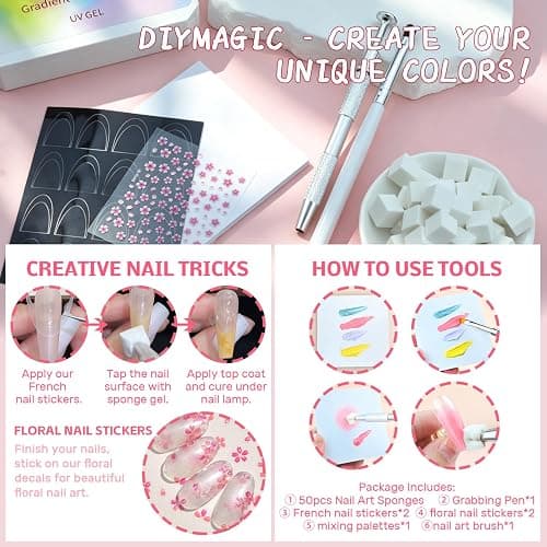 Ombre Gel Polish Palette,16Colors Pat Gel Paint Nail Art Kit Sponge Patting | More fun by patting gel: ombre, gradient, blush, blooming, stamping, painting, blending colors. 100sponges 1grabber. No-wipe thumbnail 6