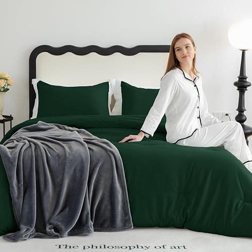 CozyLux Dark Emerald Green Comforter Set Twin/Twin XL Size, 2 Pieces Twin Extra Long Solid Breathable Quilted Bedding Sets, Soft Bed Set with Down Alternative Comforter and 1 Pillowcase for All Season thumbnail 9