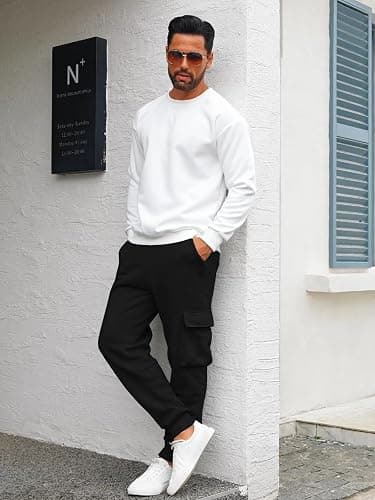 TRFIC Mens Fleece Cargo Sweatpants Heavyweight Elastic Waist Pants with Pockets Baggy Drawstring Jogger Pants thumbnail 8