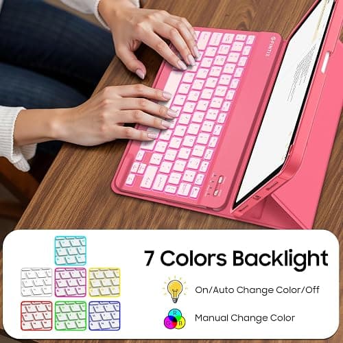 Fintie Backlit Keyboard Case for iPad (A16) 11th Generation 11 Inch 2025, iPad 10th Generation 10.9 Inch 2022 - Soft TPU Cover with 7 Color Backlight Detachable Bluetooth Keyboard, Pink thumbnail 3