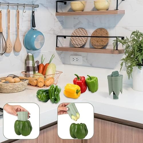2pcs Pepper Corer, 4.45x2.2x2.2in/11.3x5.6x5.6cm ABS Material Pepper Deseeder 2 in1 Fruit Corer Cutter Kitchen Essential for Kitchen Home Family Camping(Green) thumbnail 5