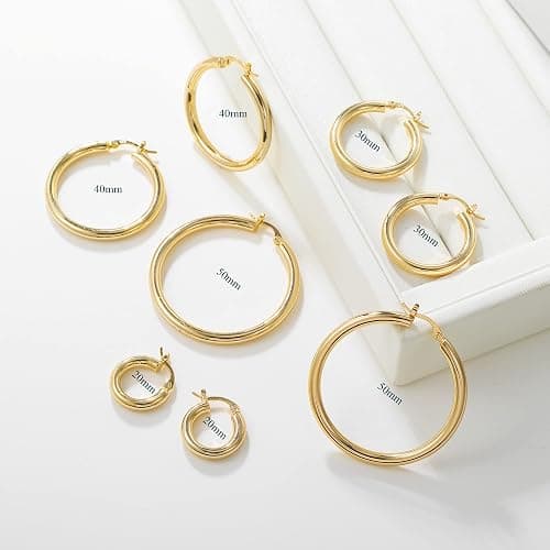 4mm Thick Gold Chunky Earrings Steling Silver Post Hoops Earrings For Women Hollow Tube Hoops Earrings Thick Gold Hoop Earrings Hypoallergenic Lightweight Gold Hoop Large Earrings 20/30/40/50/60MM thumbnail 6