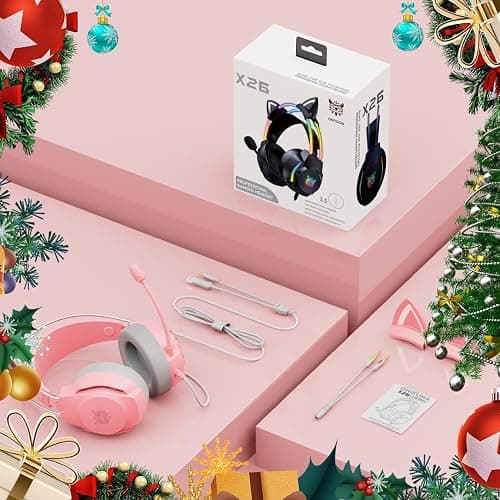 ONITOON Gaming Headset with Microphone, Cat Ear Headphones for PC Laptop PS4 PS5 Xbox Switch, Rainbow RGB Lighting & Virtual Surround Sound, 3.5mm Wired Over Ear Headphones, Ergonomic thumbnail 8
