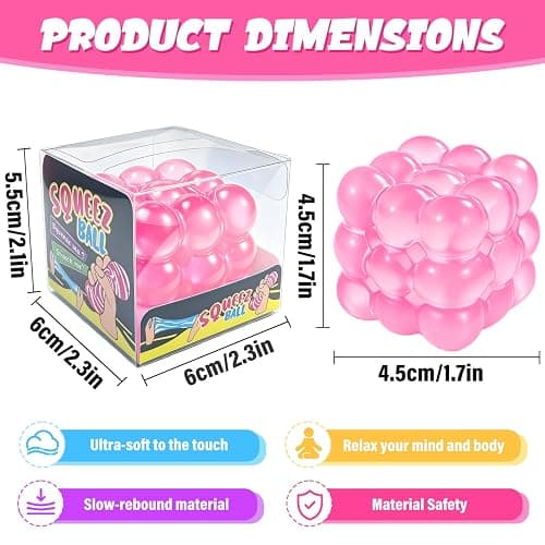 Squishy Stress Cube Fidget Toy, High Density Stress Cube , Slow Rising Sensory Stress Balls for Kids and Adults, Sugar Squishy Toys for Classroom Prizes, Cube Squishy for Party Favors (Pink) thumbnail 3