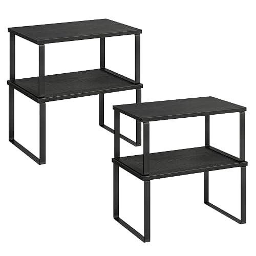 SONGMICS Cabinet Organizer Shelf, Set of 4 Kitchen Counter Shelves, Kitchen Storage, Spice Rack, Stackable, Expandable, Metal and Engineered Wood, Ink Black and Ebony Black UKCS027B01 - Image 1