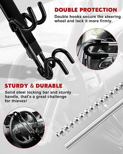 Tevlaphee Steering Wheel Lock Anti-Theft Car Device Heavy Duty Security Car Lock Antitheft Locking Devices Great Deterrent Adjustable Car Wheel Lock Anti Theft for Vehicle Truck with 3 Keys(Black) thumbnail 7