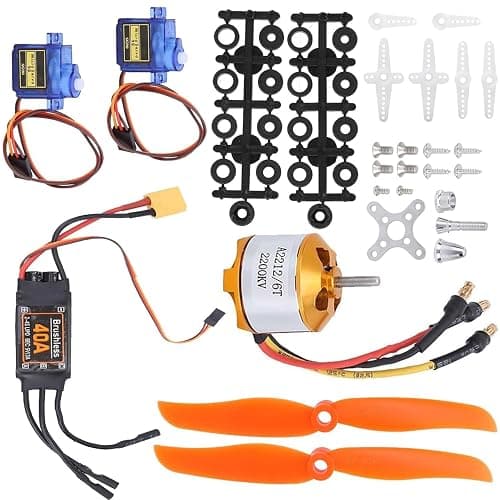 RC Airplane Motor, 2212 KV2200 Brushless Motor 40A XT60T SG90 Servo 6035 Propeller Accessory Kit for RC Aircraft RC Plane Quadcopter Fixed Wing Plane Helicopter Aircraft (Black) - Image 1