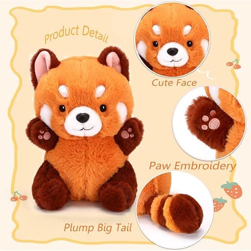 Riuhot Cute Red Panda Plush Toy - Stuffed Animal Gift for Girlfriend, Kids Birthday - 9" Red Panda thumbnail 6