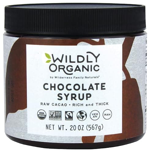 Wildly Organic Chocolate Syrup 20 Oz - Organic, Dairy-Free, Fair Trade, Non-GMO, Kosher, Vegan, Premium Rich Chocolate Flavor - Perfect for Ice Cream, Baking, Coffee, Chocolate Milk, Mocha, & Hot Cocoa - 2 Ingredients: Raw Cacao Powder & Raw Agave - Image 1