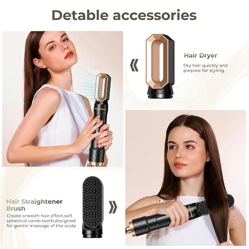 Atopskins Hairstyler 6 in 1 Hair Dryer Brush Set, Airstyler set mit Haartrockner Föhn,Luftstrom Rundbürsten Föhnbürste, Auto Lockenstab, Glättbürste,für Haar Volumen, Glätten,Locken und Föhnen,Schwarz thumbnail 7