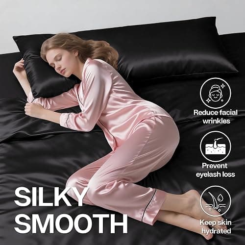 MR&HM Satin Body Pillow Cover, Soft and Breathable Body Pillow Case with Envelope Closure, Cooling and Silky Long Pillowcase for Hair and Skin,Grey (20x54, Black) thumbnail 4
