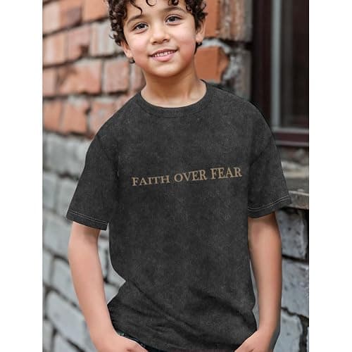 KEEVICI Boys Faith Over Fear Shirt Christian Jesus T Shirts for Kids Bible Verse Religious Graphic Tees Acid Wash Tshirt thumbnail 3