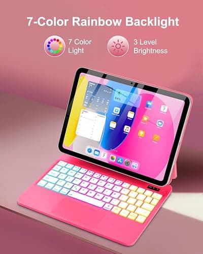 TabletKeyer Magic for iPad A16 11th/10th Generation Case with Keyboard,Trackpad Floating Rainbow Backlit Keypad with Cantilever Magnetic Cover for iPad 11-inch 2025/10 Gen 10.9" 2022 Pink thumbnail 9