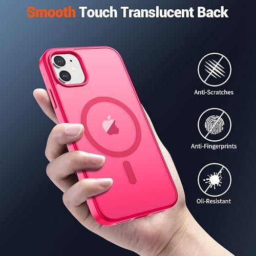SUPFINE Magnetic for iPhone 11 Phone Case (Compatible with MagSafe) (Military Grade Drop Protection) Slim Translucent Matte Shockproof Phone Cover,Hot Pink thumbnail 6