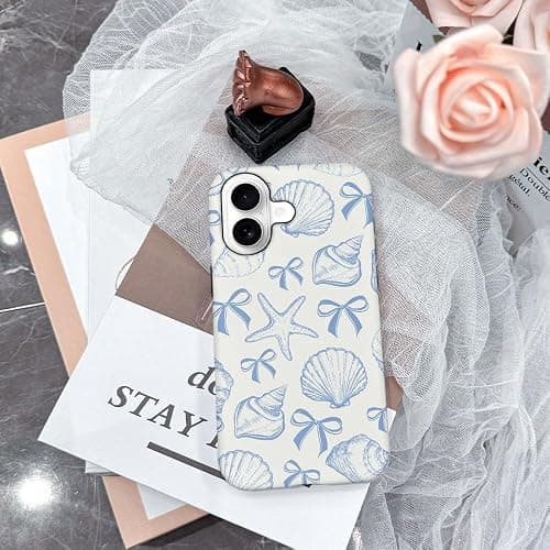 DAIZAG Case Compatible with iPhone 17,Fit Shockproof Cover for Women Girls,Blue Seashell Bow thumbnail 4