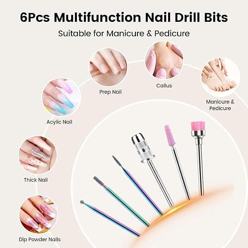 Lavinda 35000RPM Electric Nail Drill, Cordless Nail Drill Machine Portable Rechargeable Nail Efile for Acrylic Gel Nails, Manicure Pedicure Polishing Shaping Tool for Salon Home Use-Zebra Pattern thumbnail 6