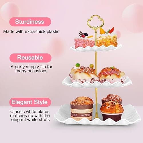 5 Pcs Dessert Table Display Set - 2 Pcs 3-Tier Dessert Display Stands & 3 Pcs Serving Tray - Dessert Trays Dessert Stands Treat Table Displays Set for Tea Parties,Birthdays & Baby Showers thumbnail 6
