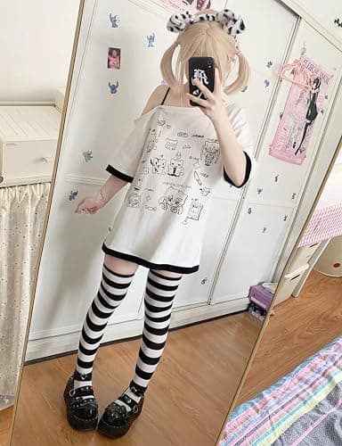 Y2k Kawaii Shirts for Women Cartoon Graphic Tees Off Shoulder Cutecore Shirts Harajuku Fashion Gothic Tops thumbnail 3