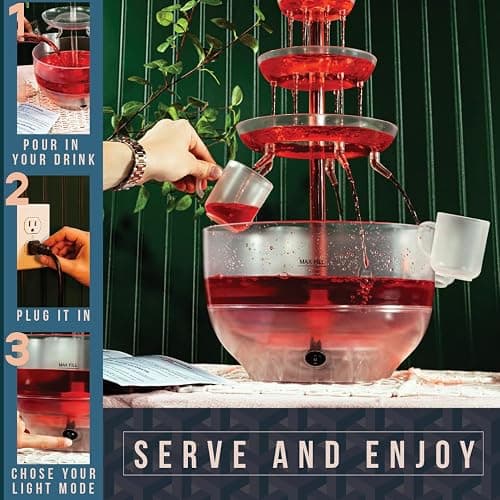 Kusini Drink Fountain for Parties - 1.5 Gal, 3 Tier Punch Bowl Drink Tower, LED Base, 6 Reusable Cups - Drink Dispenser Machine for, Juice, Punch, Pani Puri Fountain for Party Hosting Supplies thumbnail 5