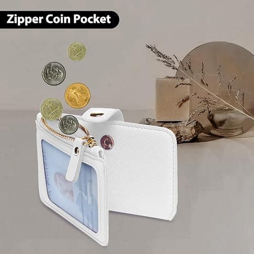 M-Plateau Wallet, Womens card Holder Leather Keychain Wallet With Zipper Coin Pocket ID Window Wrist Strap Gift Box (White) thumbnail 6