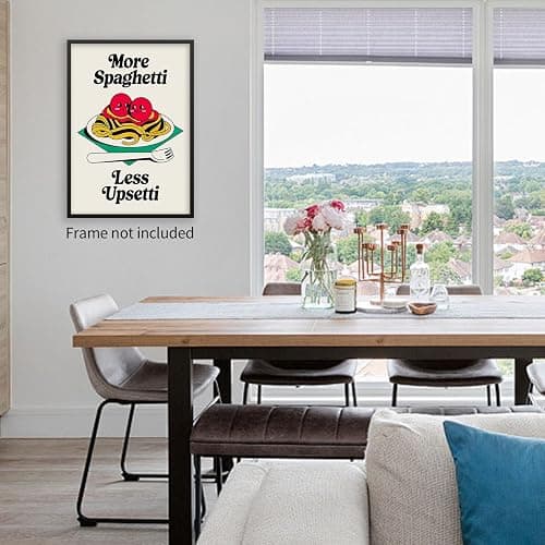 Retro Funny Kitchen Food Wall Art Trendy Cute Pasta Poster More Spaghetti Less Upsetti Quote Canvas Prints Vintage Aesthetic Wall Decor for Living Room Restaurant 12x16 inch Unframed thumbnail 6