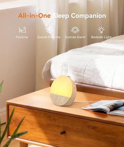 Dreamegg Sveglia Luminosa per Adulti e Bambini, Lampada da Comodino con Sveglia, 29 Tracce di Rumore Bianco, 0-20 Livelli di Luminosità, Modalità Preferiti, Funzione Snooze, per Camera da letto thumbnail 2