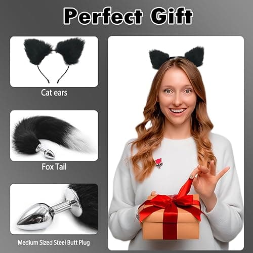 Stainless Steel Anal Butt Plug with Faux Silver Fox Tail and Ear-Anal Stopper Tail Sex Toy for SM Adult Games or Cosplay thumbnail 5