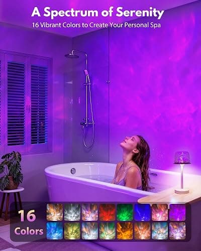 Funlenry Shower Lamp - Waterproof Bathroom Lamp with 16 Color Ocean Wave Projector, Rechargeable Shower Light with Touch & Remote Control, Cordless Light for Inside Shower/Bathtub thumbnail 3