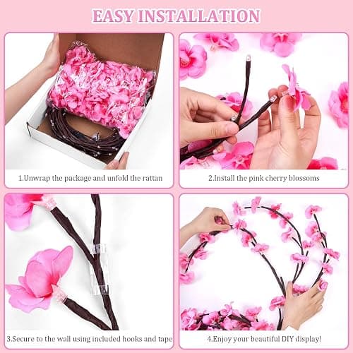 DIY Cherry Enchanted Willow Vine Lights,4 FT 48 LED Cherry Blossom Lights with Remote Timer,8 Lighting Modes,LED Tree Branch Light for Wall,Cherry Blossom Wall Decor for Bedroom Living Room Window thumbnail 6