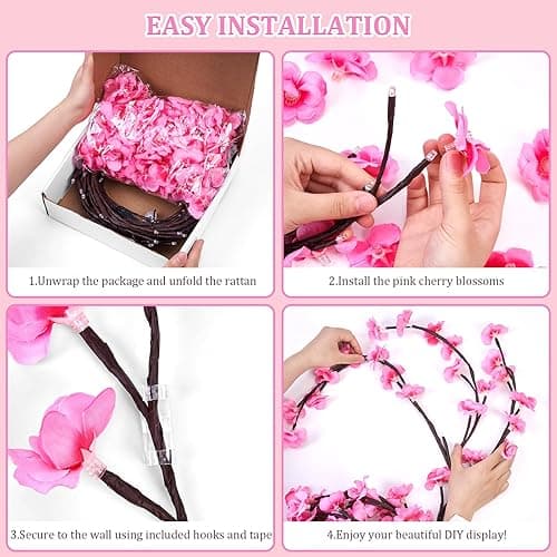 DIY Cherry Enchanted Willow Vine Lights,4 FT 48 LED Cherry Blossom Lights with Remote Timer,8 Lighting Modes,LED Tree Branch Light for Wall,Cherry Blossom Wall Decor for Bedroom Living Room Window thumbnail 7