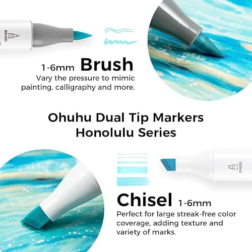 Ohuhu Pastel Alcohol Brush Markers- 48 Colors of Honolulu Blossoming- Alcohol Based Double Tipped Art Marker Set for Artist Adults Coloring Illustration- Brush & Chisel - Refillable - AP Certificated thumbnail 2