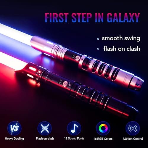 CVCBSER Dueling Lightsaber, 15 Colors Changeable with 12 Mode Sound Effect Premium Metal Handle Sturdy Blade Light Saber (RGB-X-Silver) thumbnail 4