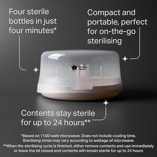 Tommee Tippee Microsteri Microwave Steam Steriliser for Baby Bottles and Accessories, Kills Viruses and 99.9 Percent of Bacteria, 4-Minute Sterilisation Cycle - Microwave Steriliser - Single thumbnail 3
