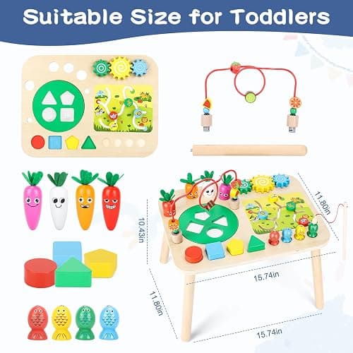 HEYLANDU Activity Table, Montessori Toys for 1 2 Year Old Girls Boy Gifts, 7 in 1 Wooden Sensory Play Table for Toddler 1 2 3, Learning Toys for Baby 12-18 Months 1st Christmas Birthday Gifts thumbnail 7