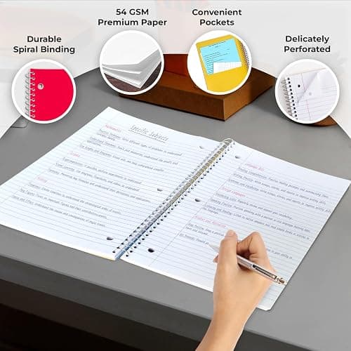 Rosmonde 5 Subject Notebook College Ruled, 6 Value Pack, 300 Pages (150 Sheets), 8 x 10-1/2", 5 Subject College Ruled Spiral Notebooks for School & Office, Thick Paper Fights Ink Bleed, 3 Hole Punched thumbnail 3