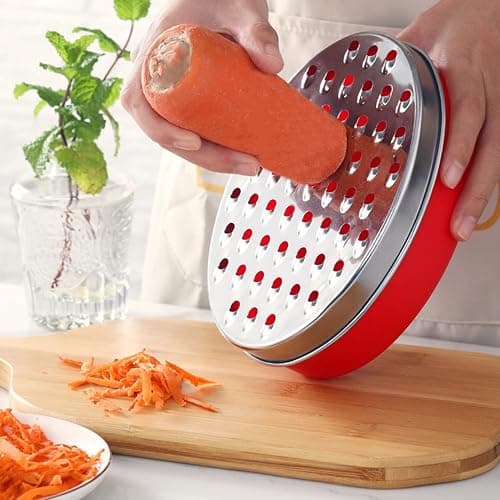 FUNCYboo Cheese Grater with Storage Container, Bowl Grater 2 in 1 Food Grater Cheese Grater Bowl with Lid for Cheese Chocolate Cucumber Vegetable(Red) thumbnail 6