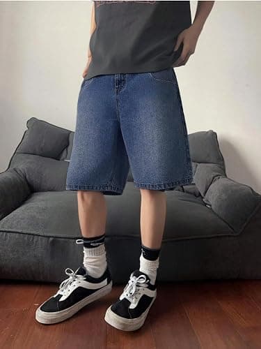 LuminBlaze Mens Baggy Jean Shorts Loose Fit Vintage Wide Leg Jorts Y2K Streetwear Hip Hop Casual Denim Shorts thumbnail 2