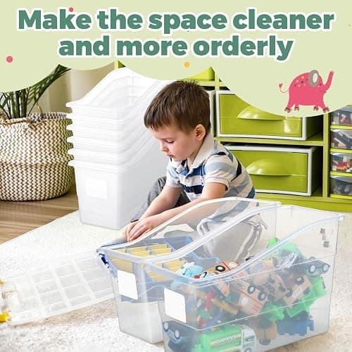 Suzile Book Bins with Labels Linking Storage Bins Folder Magazine File Holder Interlocking Plastic Book Organizer Container for Office Classroom Home(Clear Colors,12 Pcs) thumbnail 6