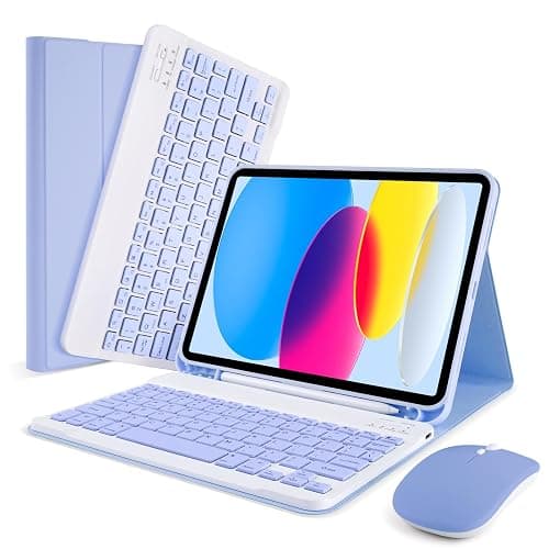 SOPPY Bluetooth Keyboard Case with Mouse for iPad 11th Gen. (A16) 11-inch 2025, 10th Generation 10.9 inch 2022, Detachable Protective Cover, with Built-in Pen Holder, USB-C Rechargeable, Purple - Image 1