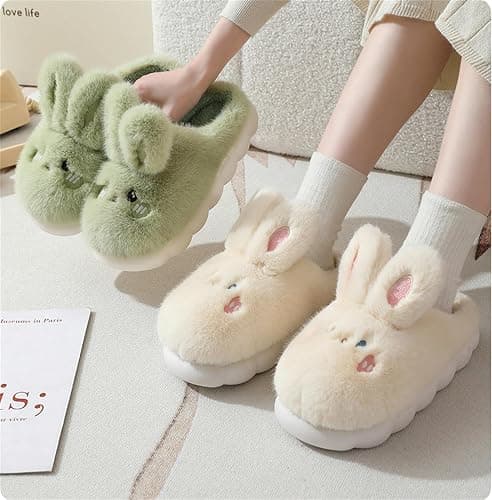 WYIKE Women's Warm Plush Bunny Animals Slippers Adult Cotton Men's Indoor non-slip Home Thick Bottom Slippers for Winter thumbnail 4