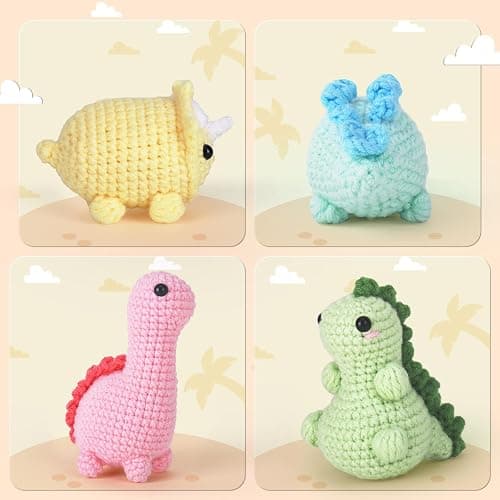 Crochet Kit for Beginners, Beginner Crochet Kit for Adults with Step-by-Step Video Tutorials, DIY Crochet Animal Kits Kids Knitting Supplies, 4 Pack Dinosaurs (40%+ Yarn) Knitting Patterns thumbnail 6