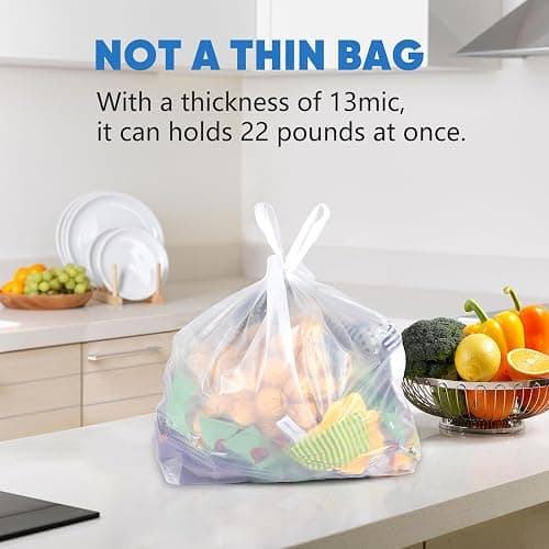 LimonLaviu Plastic Bags - 100 Pack (11.5'x 6.5" x 21') with Handles for Small Business, Restaurants, Grocery & Trash thumbnail 2