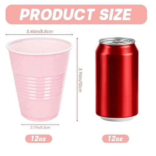 WELLIFE 12 OZ 100 PCS Pink Party Cups Heavy Duty Drinking Cups for Weddings, Valentine’s Day, Girls' gathering,Princess Birthday Parties thumbnail 4