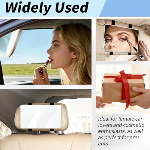 Car Sun Visor Mirror, Cosmetic Makeup Mirrors with Straps, No Light HD Car Interior Cosmetic Mirror, Universal Sun Visor Mirrors for Trucks, Cars, SUVs (White) thumbnail 3