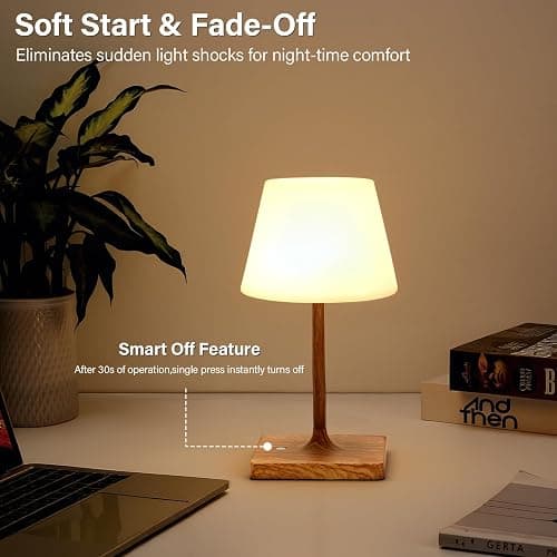 Cordless Table Lamp Waterproof,4000mAh Battery Rechargeable Desk Lamp for Indoor & Outdoor Use,3 Color-Temps & Dimmable LED Night Light for Shower Bedroom Restaurant Bathroom Home 10.8" H- Wood Grain thumbnail 6