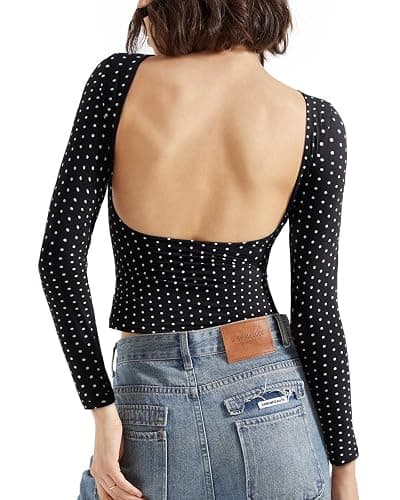 SUUKSESS Women Backless Going Out Tops Double Lined Open Back Basic Long Sleeve - Image 1