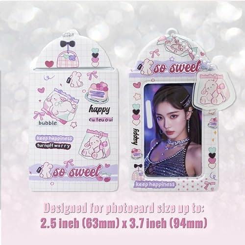 LQTIIITQL 2 Sets Photocard Holder with Cute Lamb Keychain Y2K PhotoCard Holder Charm Holders Kawaii Photo Card Keychain ID Bus Card Holders thumbnail 4
