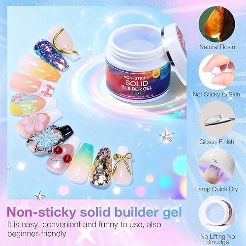 GELLAKTIK All-in-One Solid Builder Nail Gel Kit: 60g Hard Gel with 3D Mold, 6-Color Powders & Nail Art Tools (Nail File, Cuticle Pusher, Pen), Non-Sticky for Nail Extension, DIY Salon, UV/LED Cured thumbnail 3
